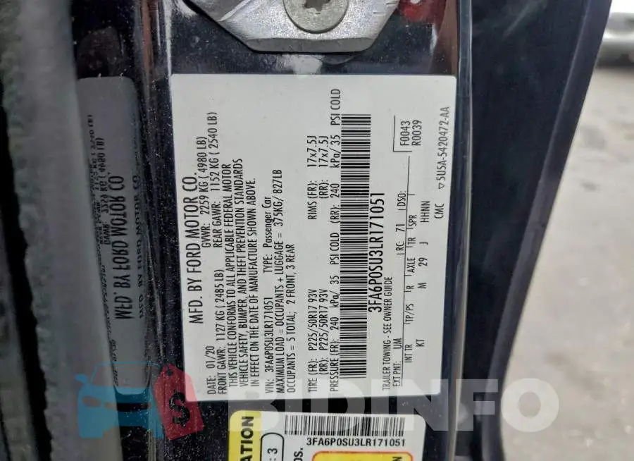 3FA6P0SU3LR171051 Photo# 12