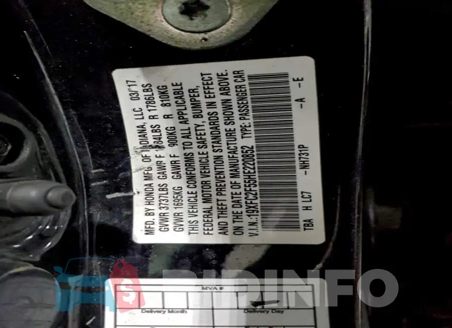 19XFC2F55HE220852 Photo# 12