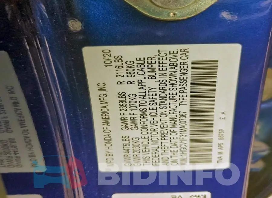 1HGCV1F31MA007367 Photo# 12