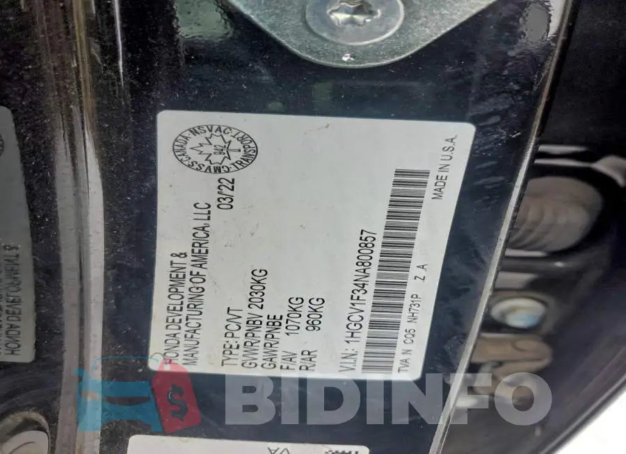 1HGCV1F34NA800857 Photo# 13