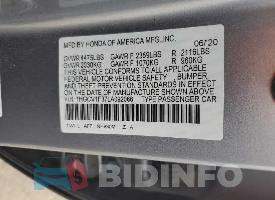 1HGCV1F37LA092066 Photo# 12