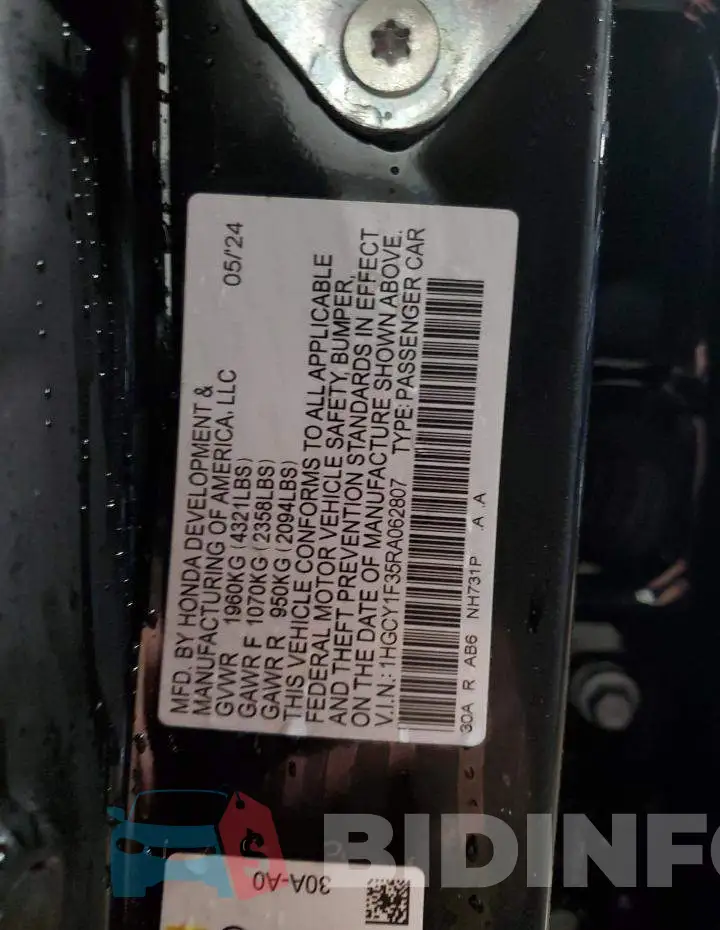 1HGCY1F35RA062807 Photo# 12