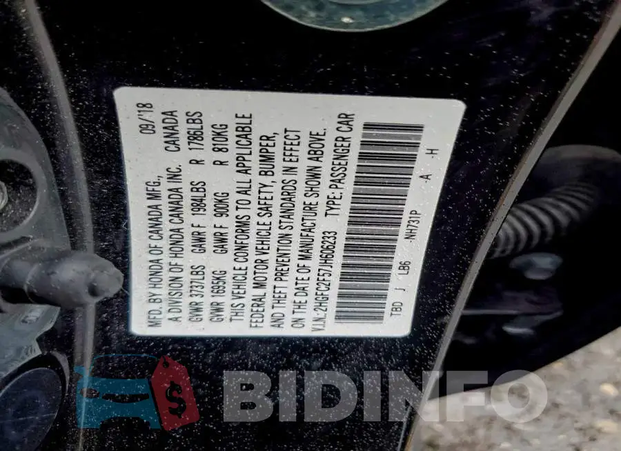 2HGFC2F57JH606233 Photo# 13