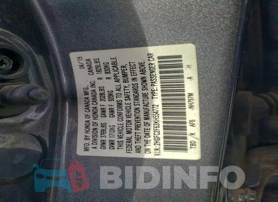 2HGFC2F63KH554772 Photo# 12