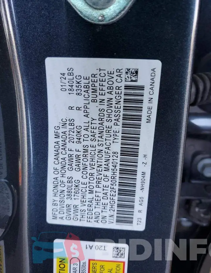 2HGFE2F50RH540128 Photo# 12