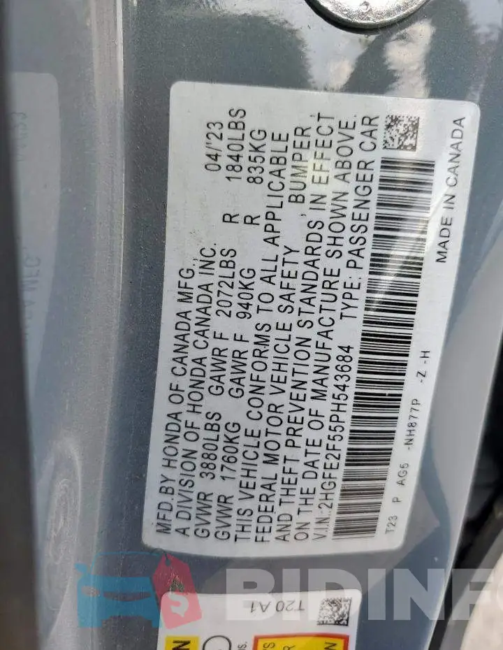 2HGFE2F55PH543684 Photo# 12