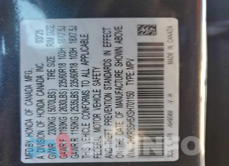 2HKRS5H5XSH701150 Photo# 13