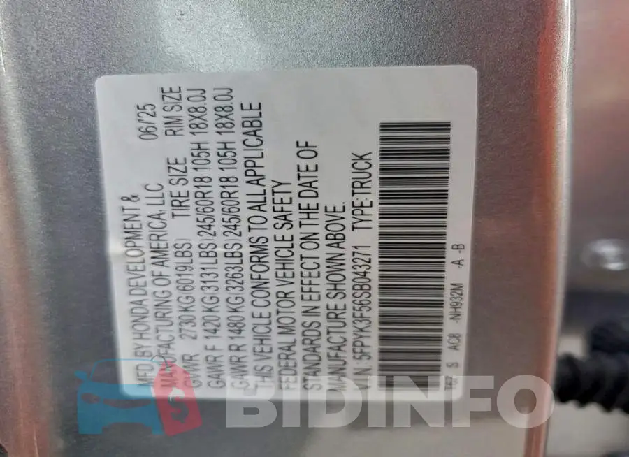 5FPYK3F56SB043271 Photo# 13