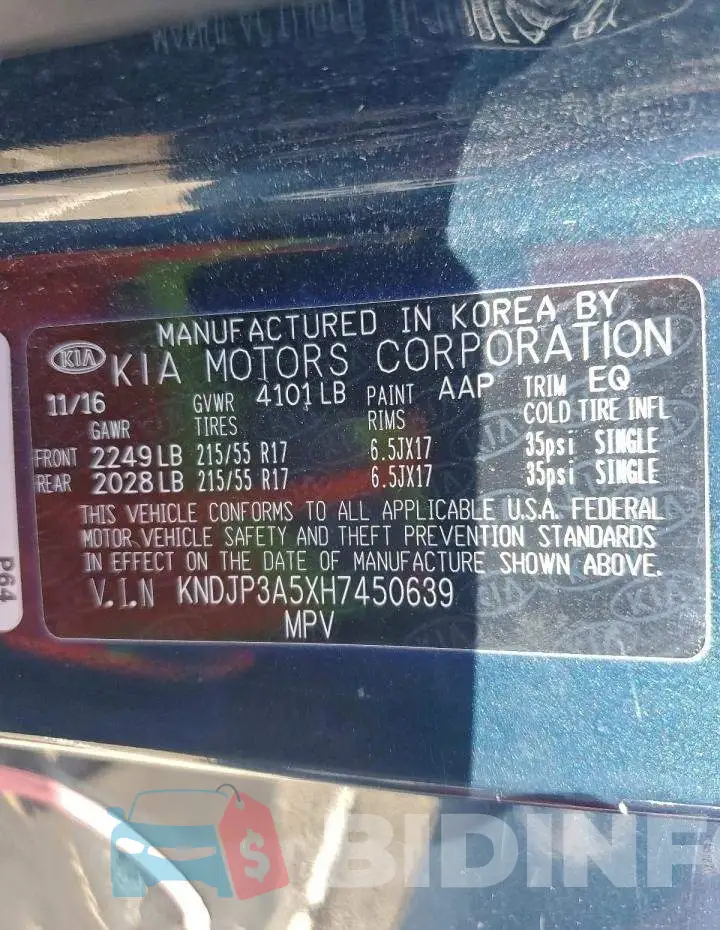 KNDJP3A5XH7450639 Photo# 13
