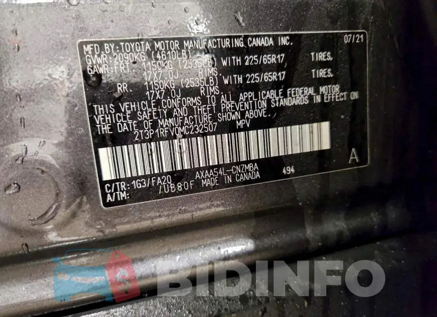 2T3P1RFV0MC232507 Photo# 13