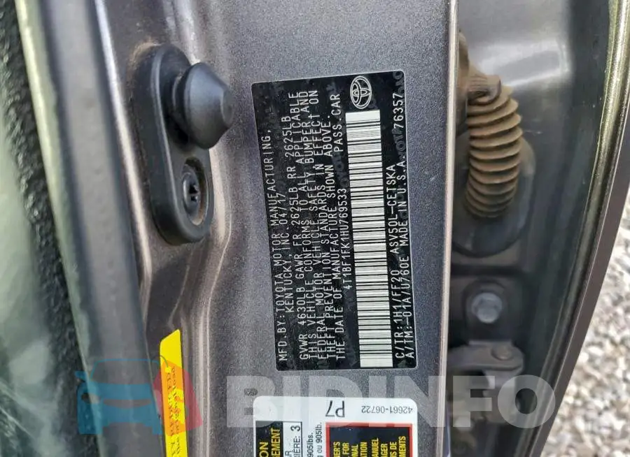 4T1BF1FK1HU769533 Photo# 12
