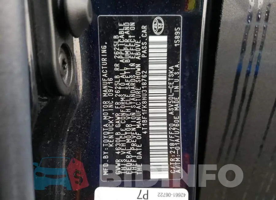 4T1BF1FK8HU318762 Photo# 12