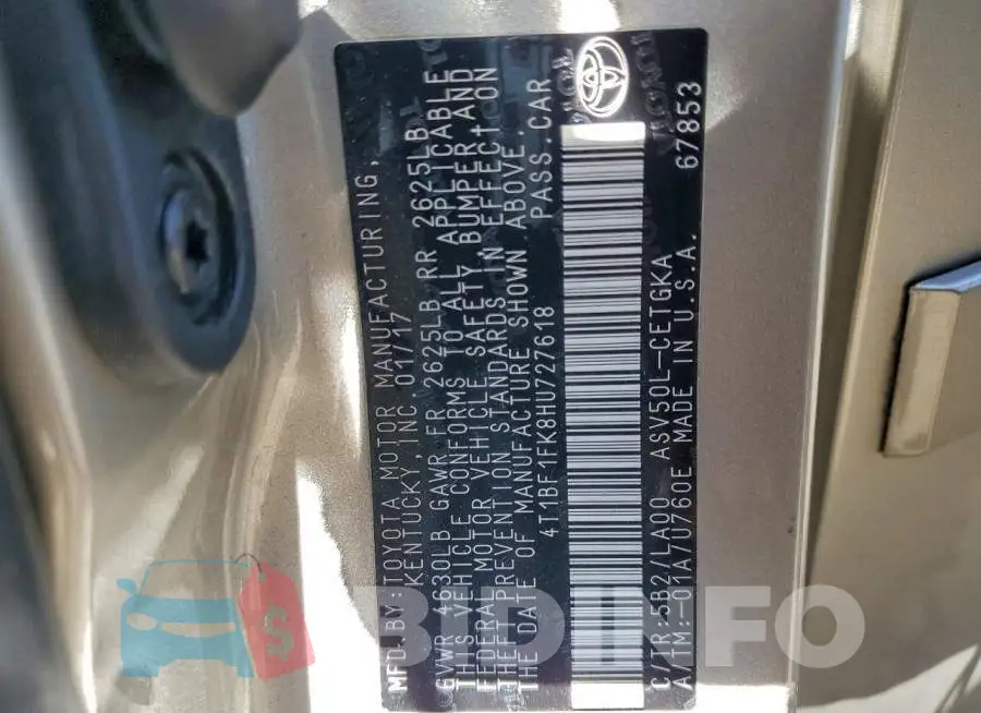 4T1BF1FK8HU727618 Photo# 12