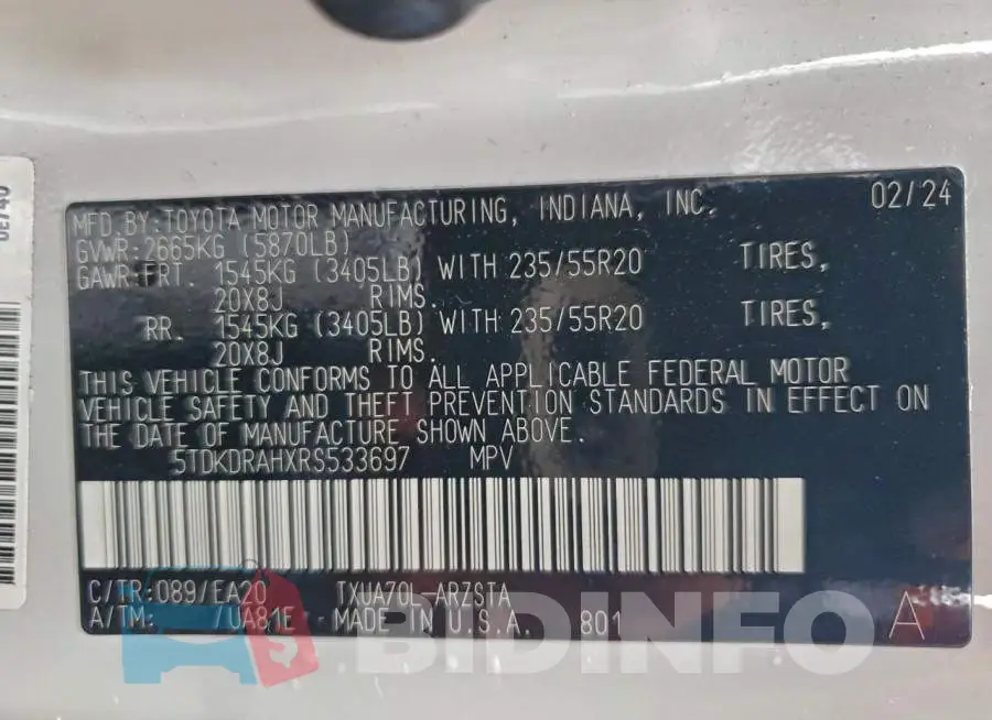 5TDKDRAHXRS533697 Photo# 13