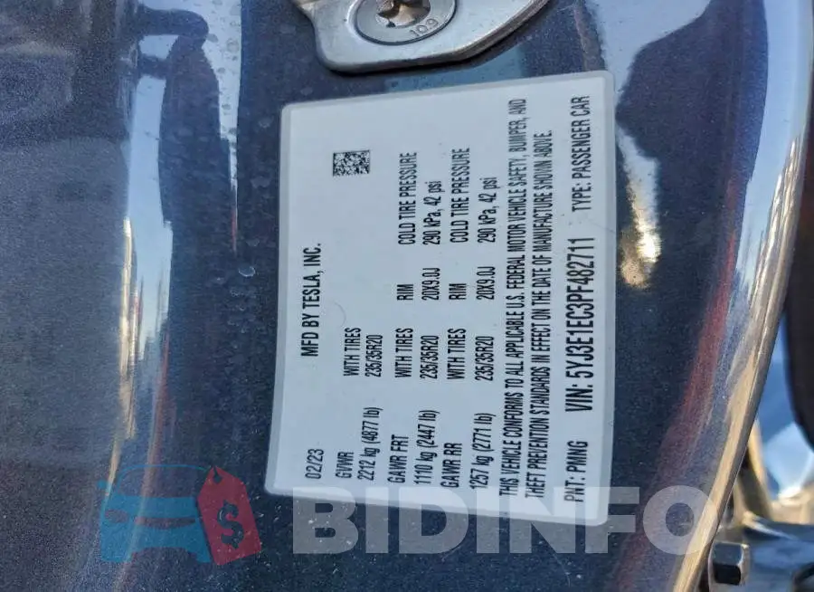 5YJ3E1EC3PF482711 Photo# 12