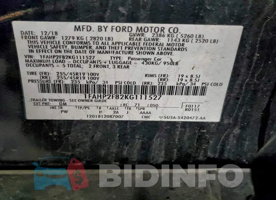 1FAHP2F82KG111527 Photo# 12
