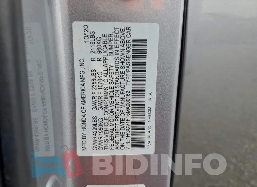 1HGCV1F15MA000162 Photo# 13