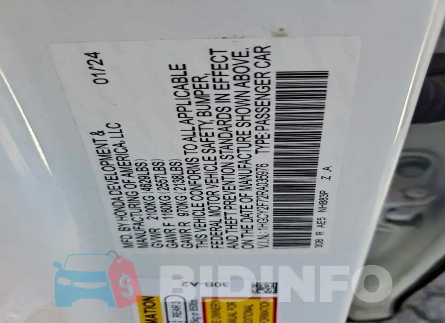1HGCY2F72RA035976 Photo# 12