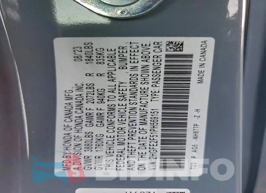 2HGFE2F51PH569151 Photo# 12