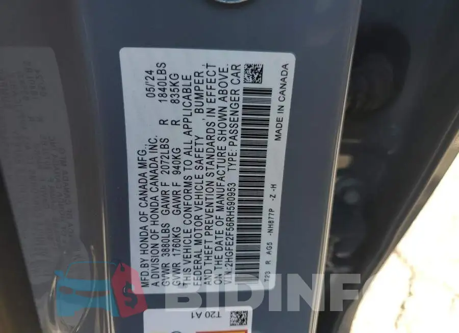 2HGFE2F56RH590953 Photo# 12