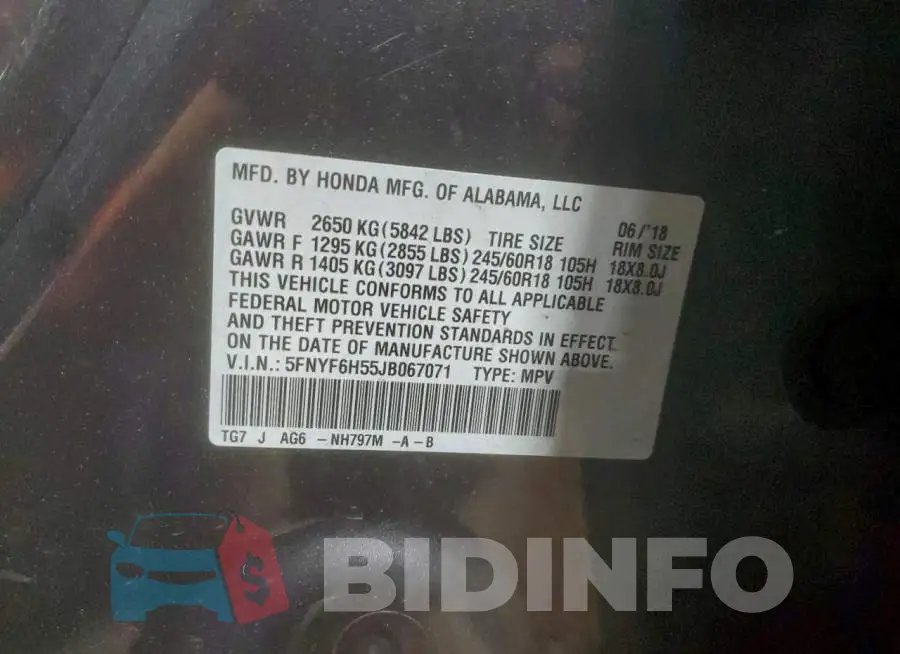 5FNYF6H55JB067071 Photo# 13