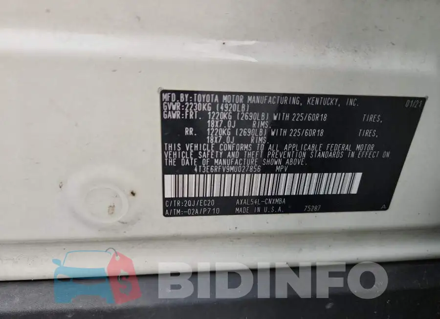 4T3E6RFV9MU027856 Photo# 13