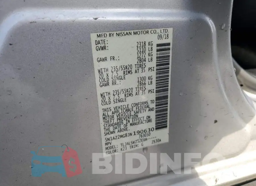 5N1AZ2MG8JN190630 Photo# 14