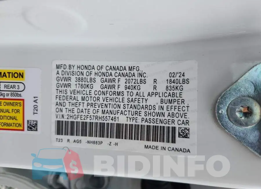 2HGFE2F57RH557461 Photo# 13