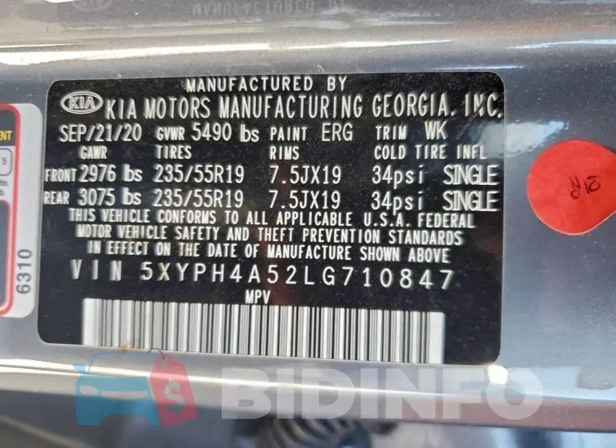 5XYPH4A52LG710847 Photo# 14
