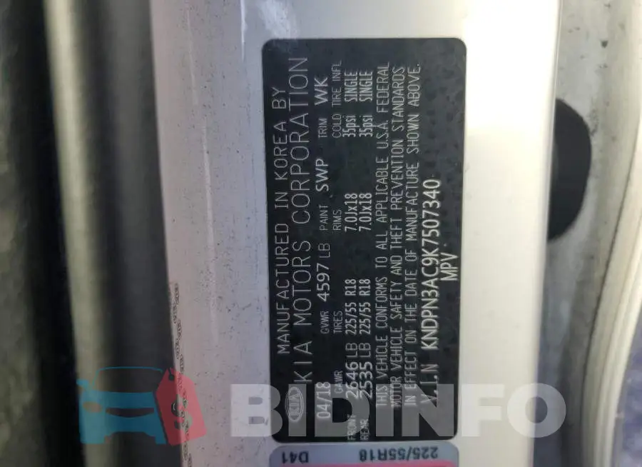 KNDPN3AC9K7507340 Photo# 13