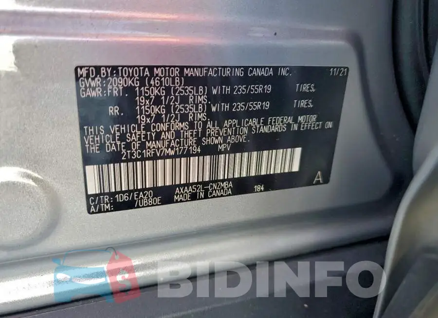2T3C1RFV7MW177194 Photo# 13
