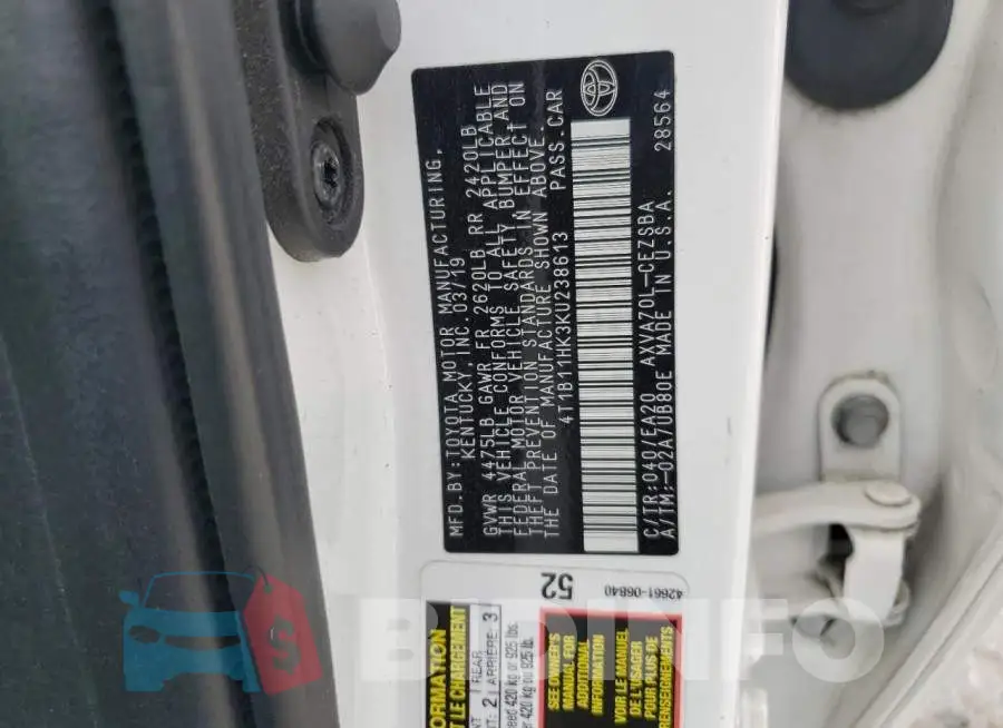 4T1B11HK3KU238613 Photo# 12