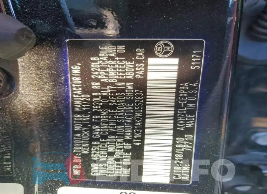 4T1K31AK7MU552837 Photo# 12