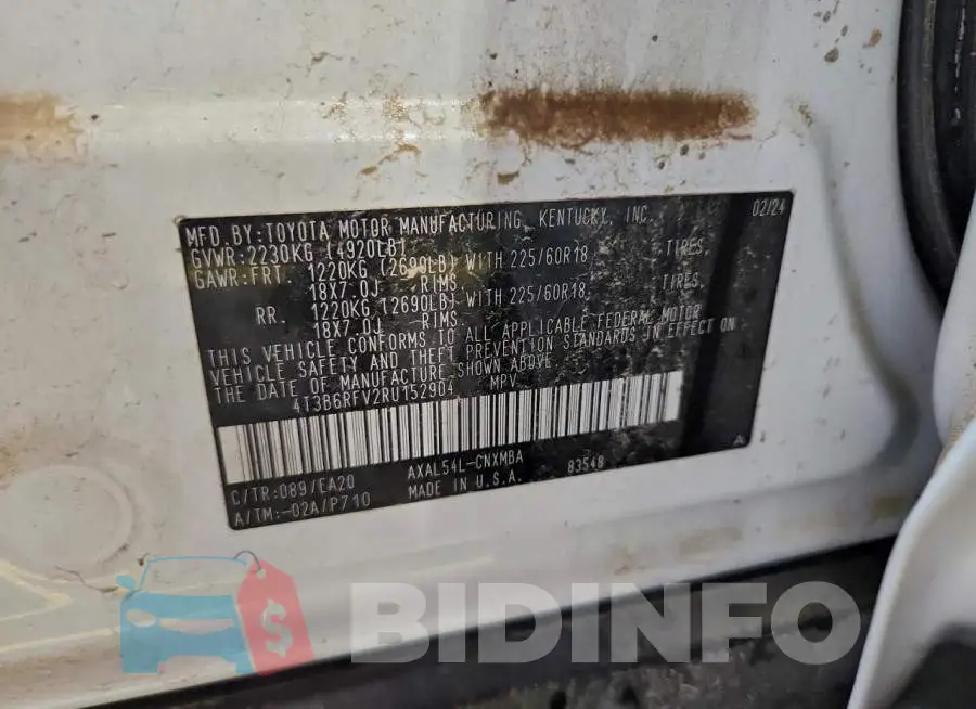 4T3B6RFV2RU152904 Photo# 13