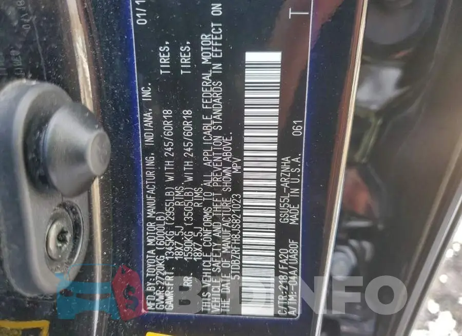 5TDBZRFH8JS821023 Photo# 13