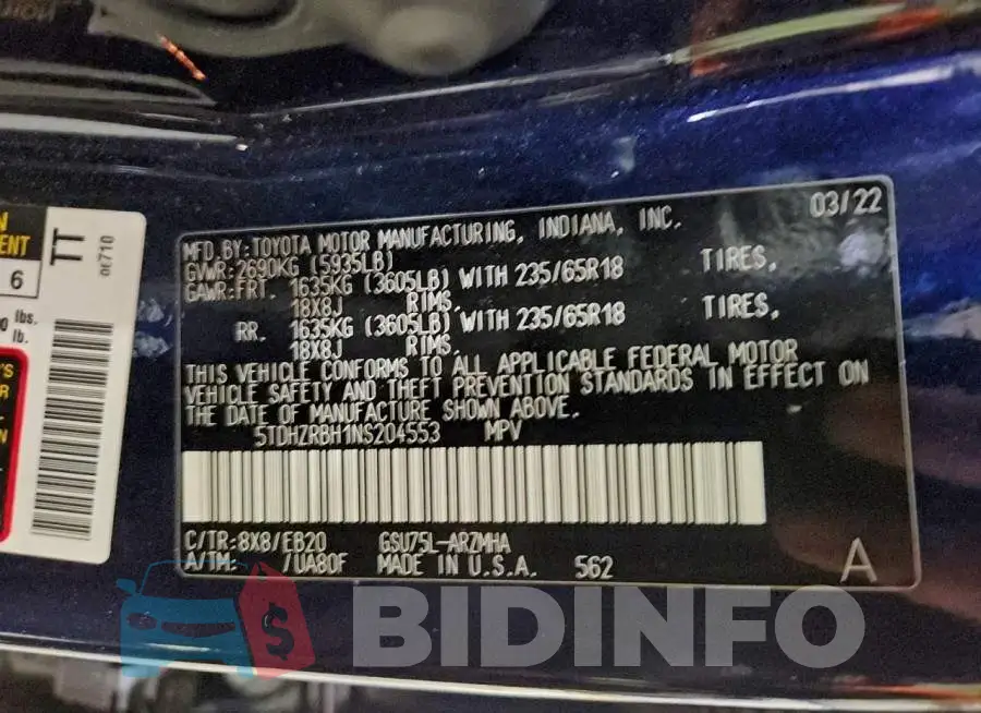5TDHZRBH1NS204553 Photo# 13