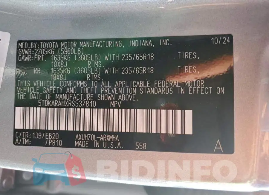 5TDKARAHXRS537810 Photo# 14