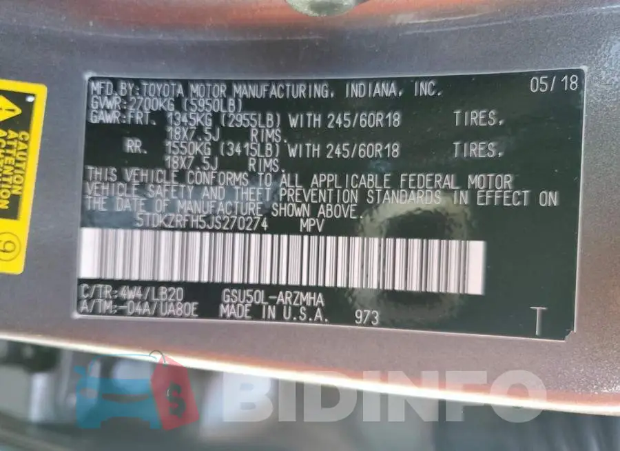 5TDKZRFH5JS270274 Photo# 13