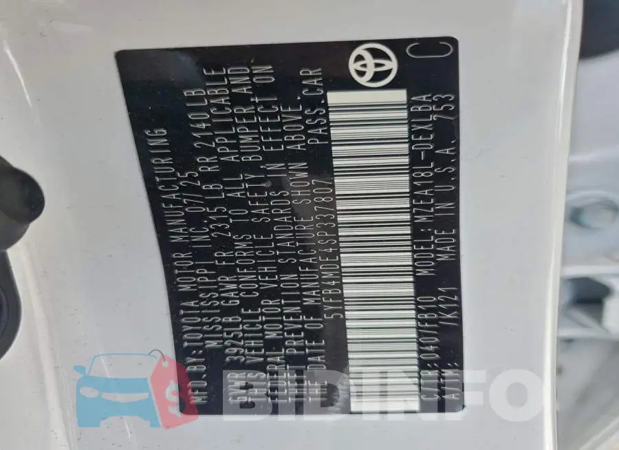5YFB4MDE4SP337807 Photo# 13