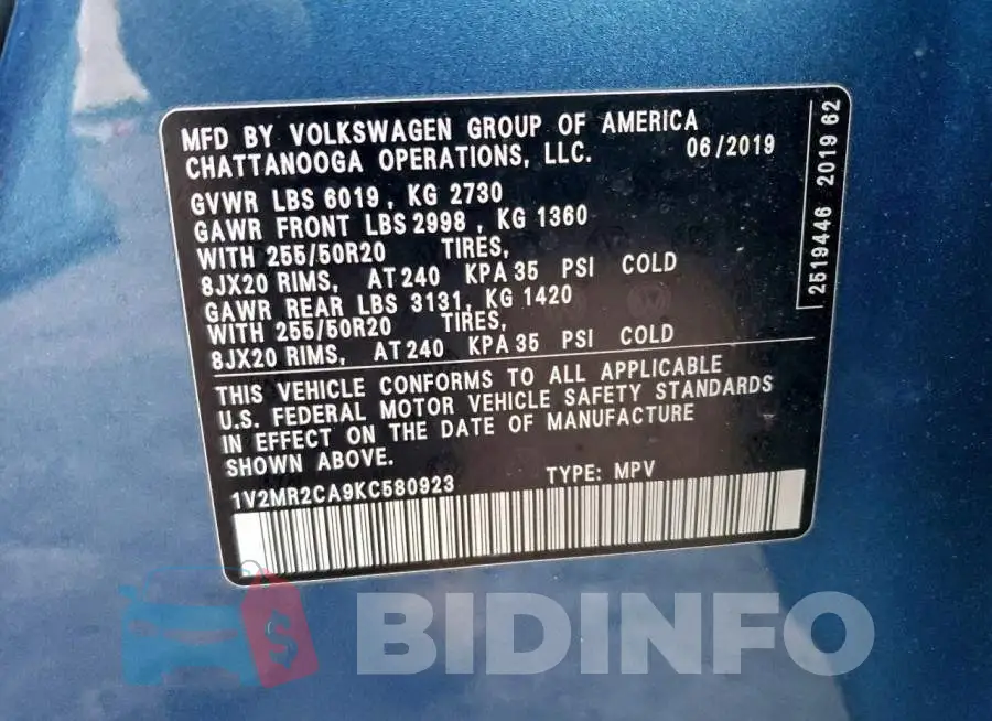 1V2MR2CA9KC580923 Photo# 13