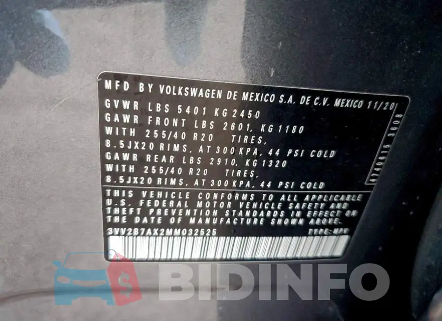 3VV2B7AX2MM032525 Photo# 13