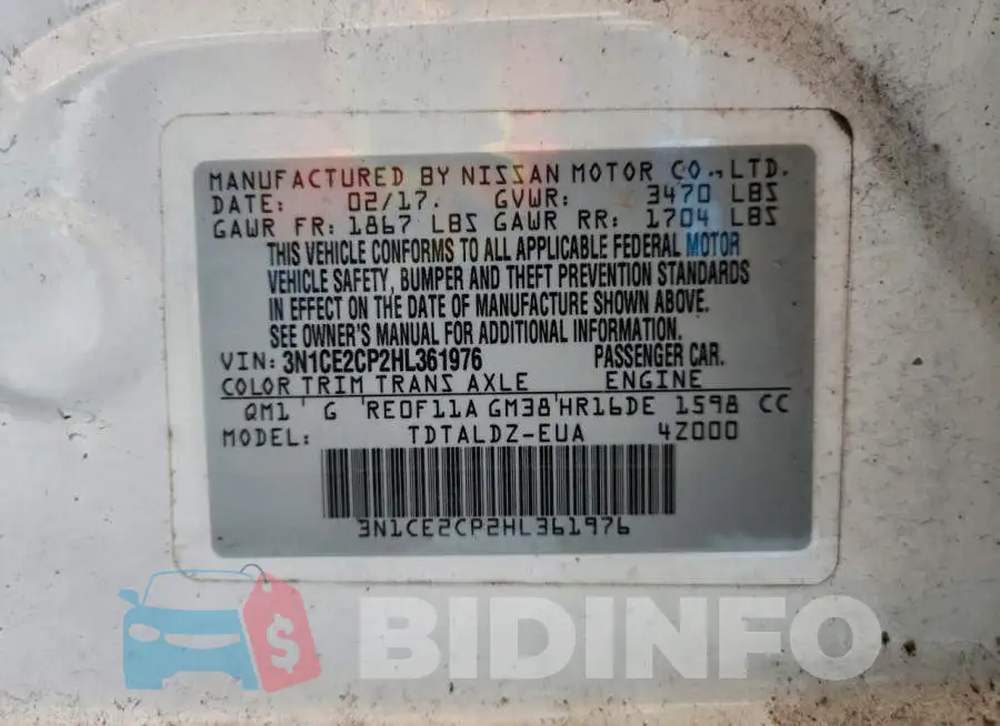 3N1CE2CP2HL361976 Photo# 12