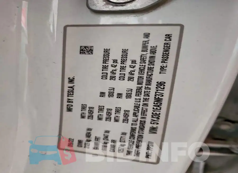 5YJ3E1EA5NF371296 Photo# 12