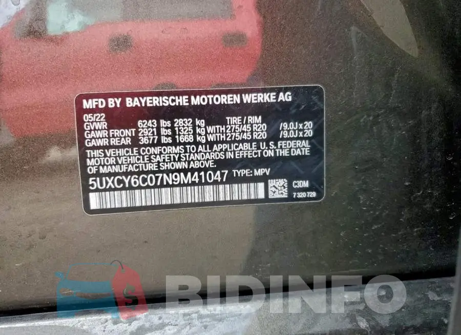 5UXCY6C07N9M41047 Photo# 12