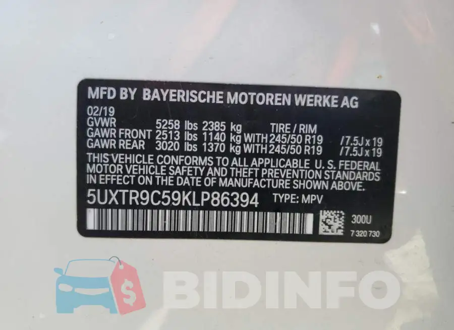 5UXTR9C59KLP86394 Photo# 13