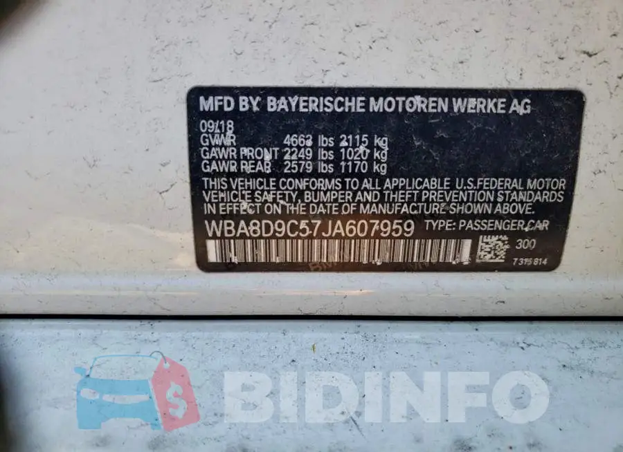 WBA8D9C57JA607959 Photo# 12