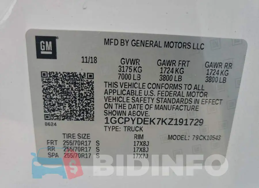 1GCPYDEK7KZ191729 Photo# 12