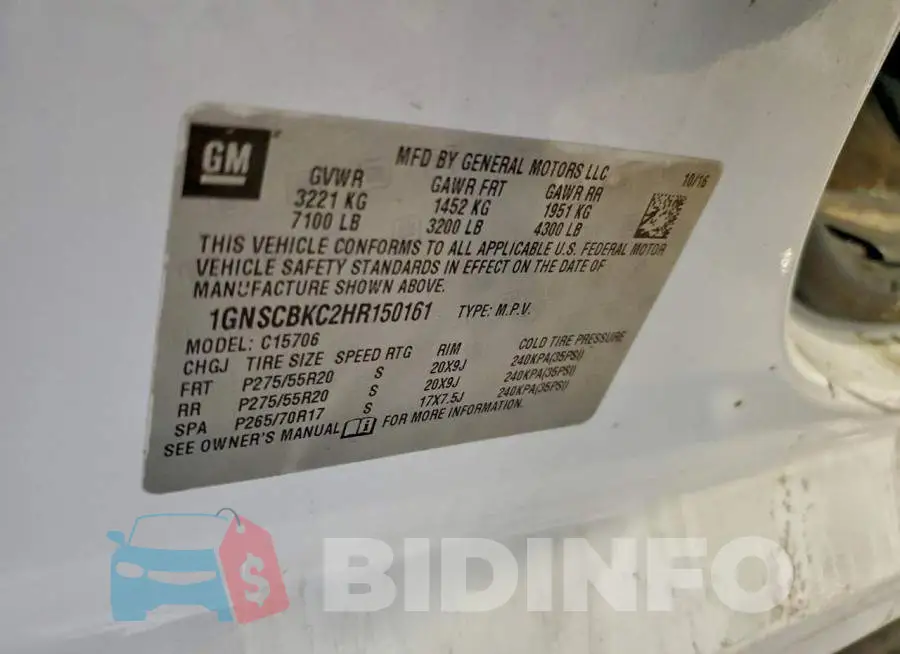 1GNSCBKC2HR150161 Photo# 13