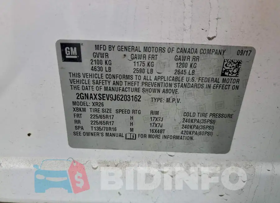 2GNAXSEV9J6203162 Photo# 12