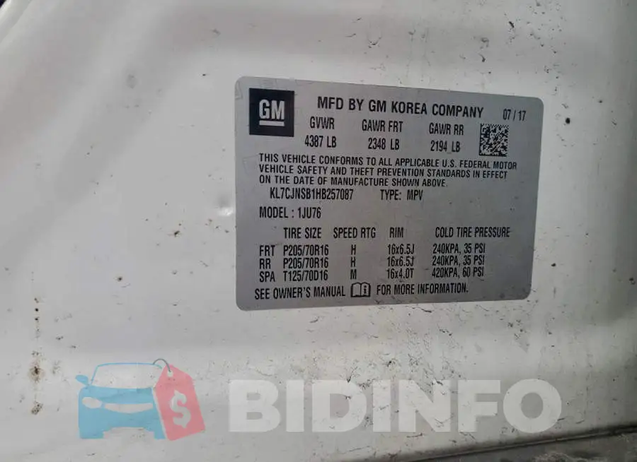 KL7CJNSB1HB257087 Photo# 13